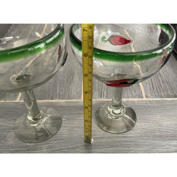 Mexican Hand-Blown Margarita Glasses With Red Pepper Design Set Of 2 - Picture 4 of 7